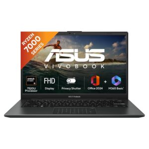 asus vivobook go 14, amd ryzen 5 7520u, 16gb ram, 512gb ssd, fhd, 14", 60hz,42whrs, windows 11, m365 basic (1year)*,office home 2024, mixed black, 1.38 kg, e1404fa eb774ws, thin & light laptop